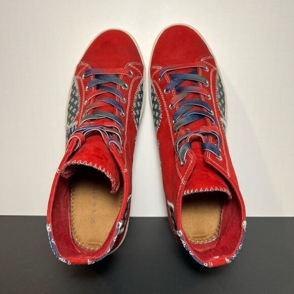 Mens SUN + STONE Mesa Red Patchwork High Top Sneakers / Size 10 Medium - Picture 5 of 9